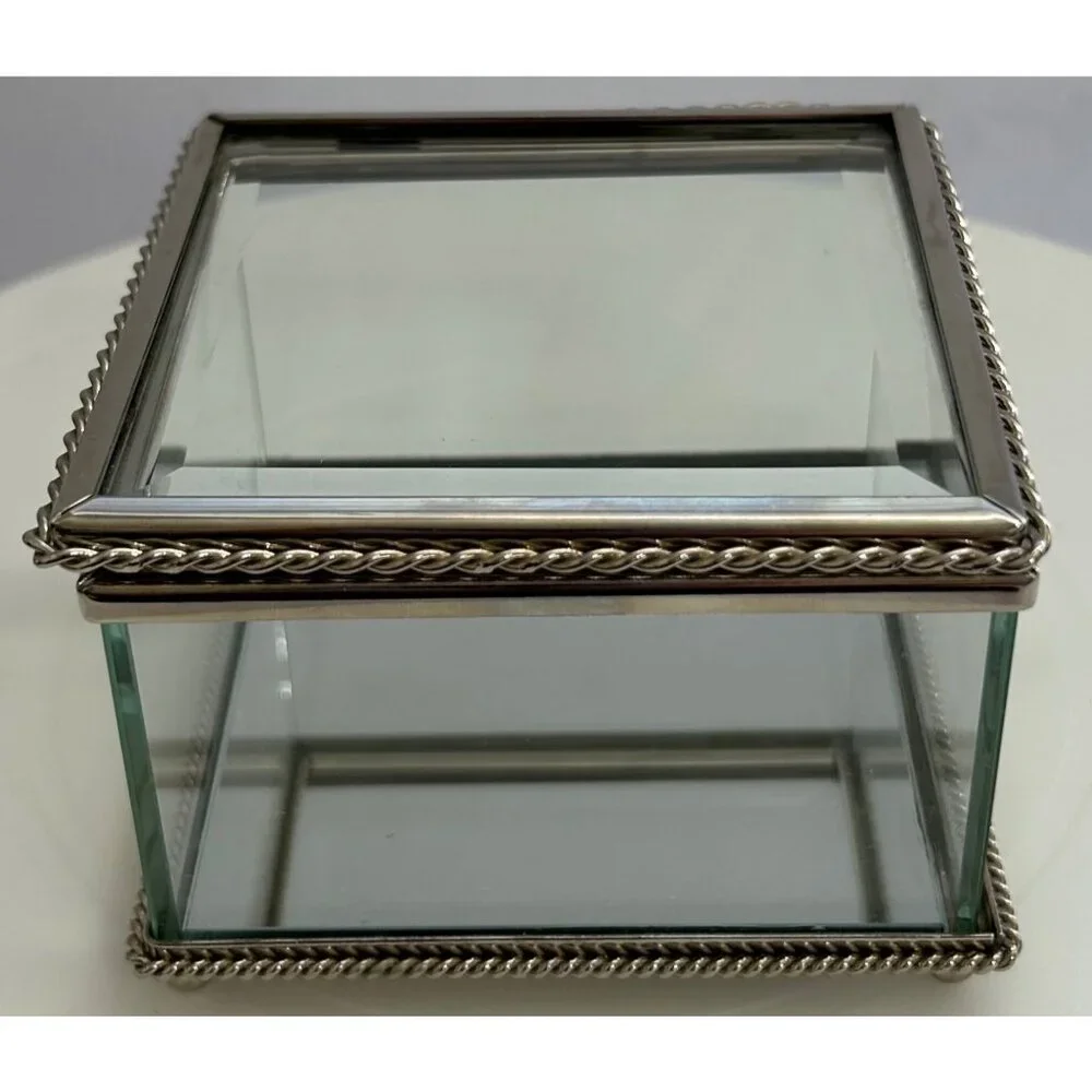 Sheridan Glass Jewelry Box Silver-Tone Minimalist Elegant Sophisticated Sleek